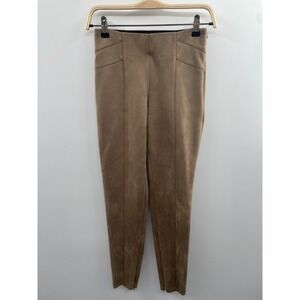 NWOT Zara Basic Faux Suede Leggings Women's Small Beige Elastic Waist Ankle-Zip